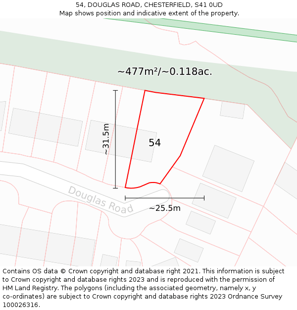 54, DOUGLAS ROAD, CHESTERFIELD, S41 0UD: Plot and title map