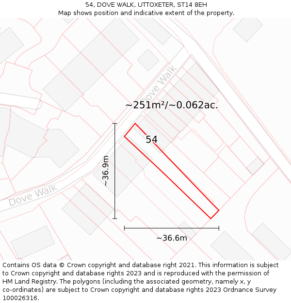 54, DOVE WALK, UTTOXETER, ST14 8EH: Plot and title map