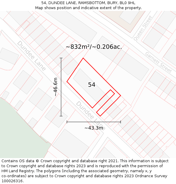 54, DUNDEE LANE, RAMSBOTTOM, BURY, BL0 9HL: Plot and title map