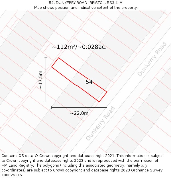 54, DUNKERRY ROAD, BRISTOL, BS3 4LA: Plot and title map