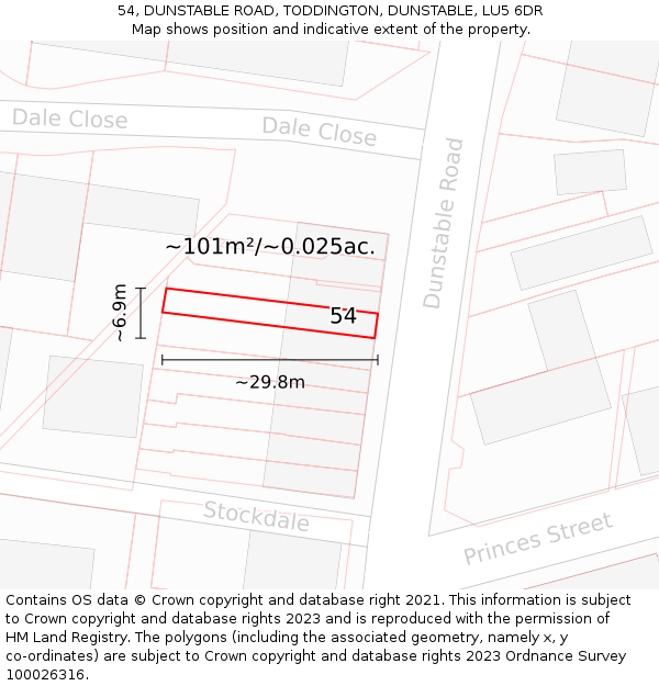 54, DUNSTABLE ROAD, TODDINGTON, DUNSTABLE, LU5 6DR: Plot and title map