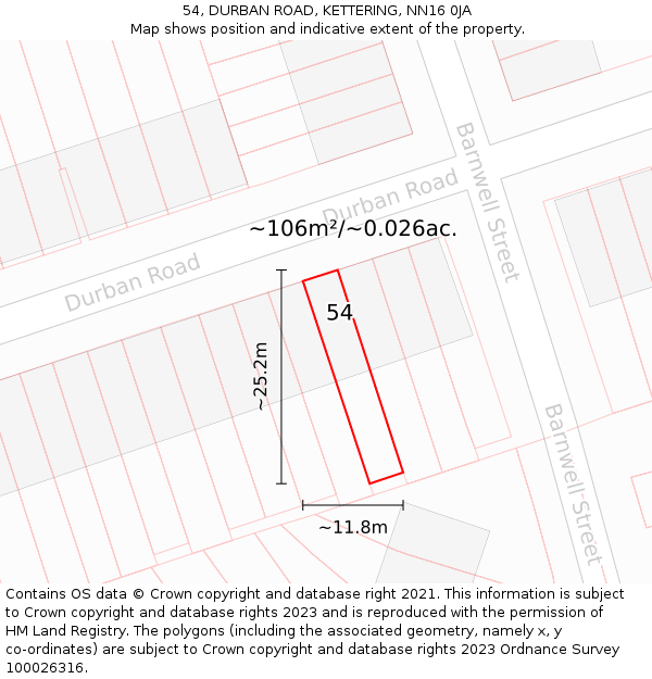 54, DURBAN ROAD, KETTERING, NN16 0JA: Plot and title map