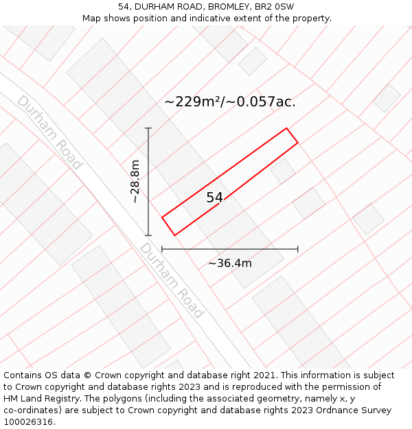 54, DURHAM ROAD, BROMLEY, BR2 0SW: Plot and title map
