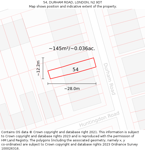 54, DURHAM ROAD, LONDON, N2 9DT: Plot and title map