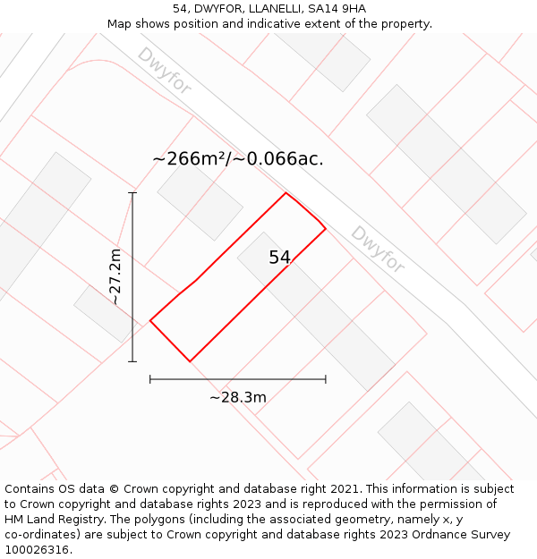 54, DWYFOR, LLANELLI, SA14 9HA: Plot and title map