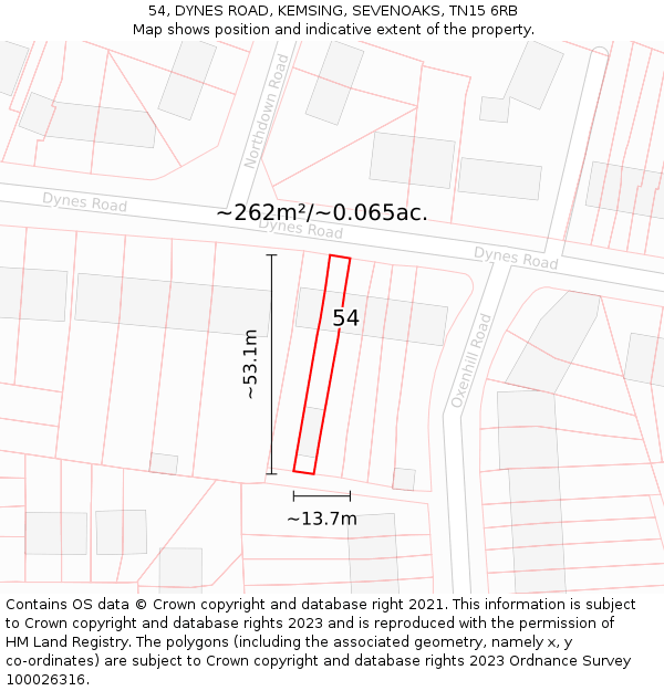 54, DYNES ROAD, KEMSING, SEVENOAKS, TN15 6RB: Plot and title map