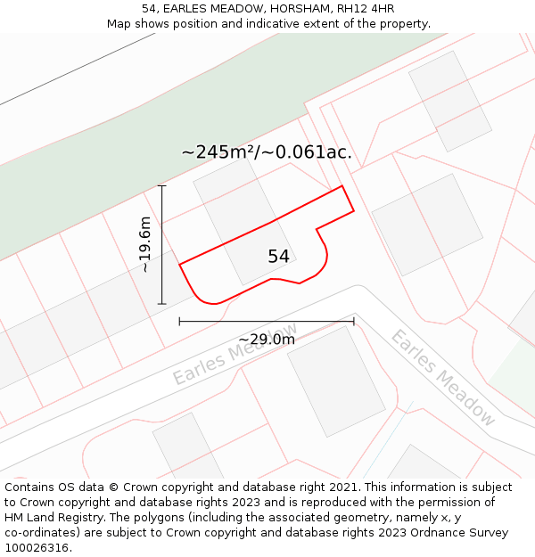54, EARLES MEADOW, HORSHAM, RH12 4HR: Plot and title map
