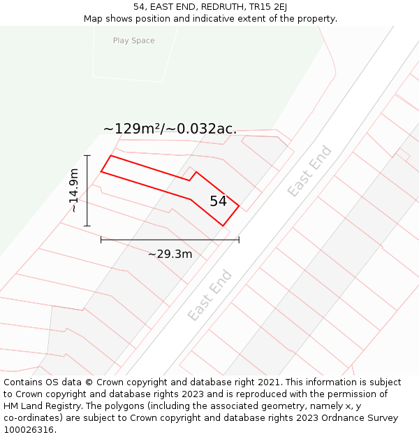 54, EAST END, REDRUTH, TR15 2EJ: Plot and title map
