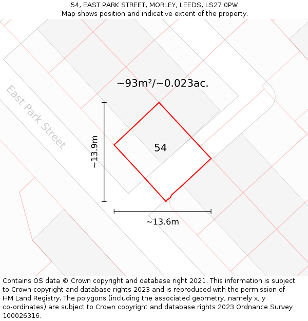 54, EAST PARK STREET, MORLEY, LEEDS, LS27 0PW: Plot and title map