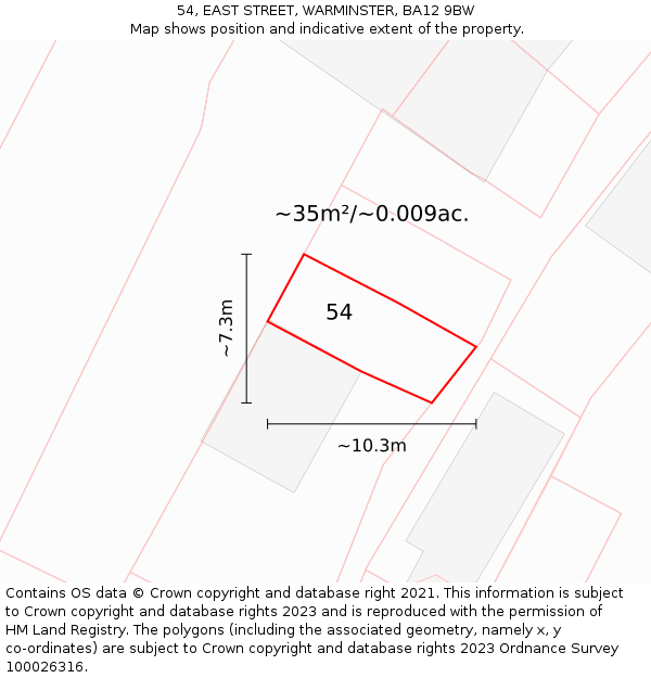 54, EAST STREET, WARMINSTER, BA12 9BW: Plot and title map