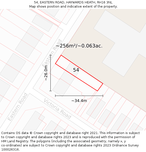 54, EASTERN ROAD, HAYWARDS HEATH, RH16 3NL: Plot and title map