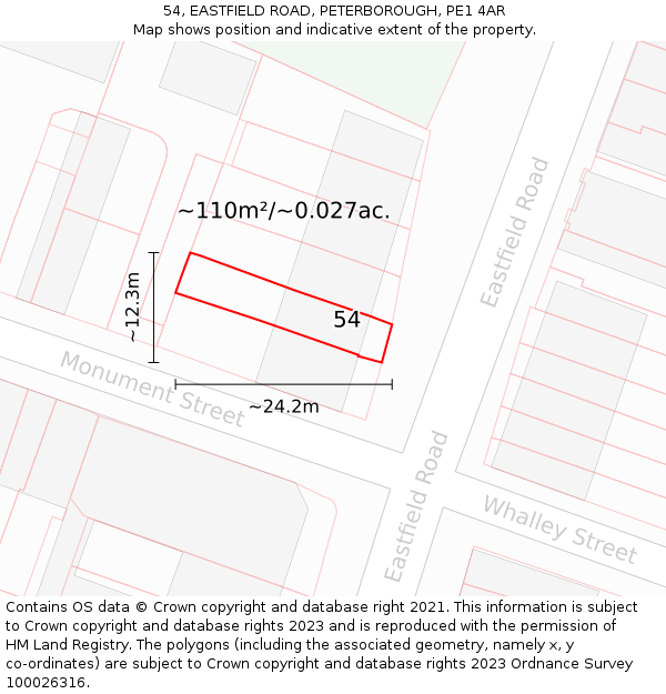 54, EASTFIELD ROAD, PETERBOROUGH, PE1 4AR: Plot and title map