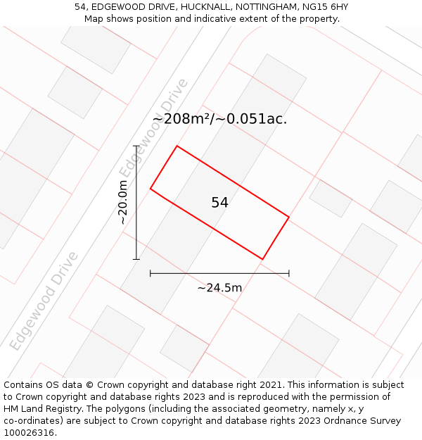 54, EDGEWOOD DRIVE, HUCKNALL, NOTTINGHAM, NG15 6HY: Plot and title map