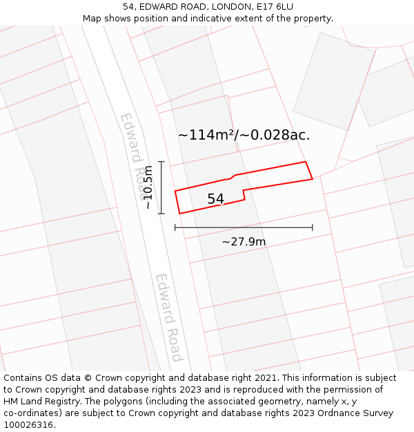54, EDWARD ROAD, LONDON, E17 6LU: Plot and title map