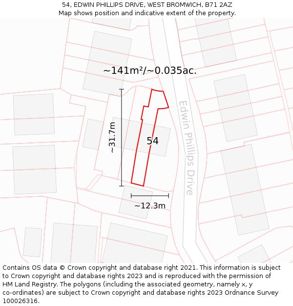 54, EDWIN PHILLIPS DRIVE, WEST BROMWICH, B71 2AZ: Plot and title map