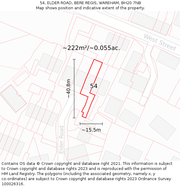 54, ELDER ROAD, BERE REGIS, WAREHAM, BH20 7NB: Plot and title map
