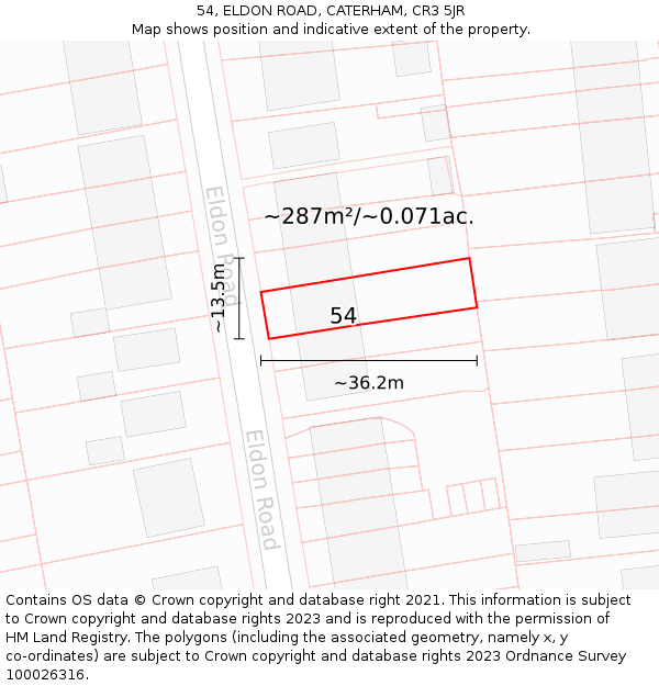 54, ELDON ROAD, CATERHAM, CR3 5JR: Plot and title map