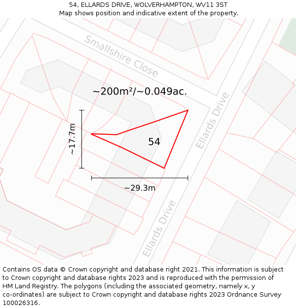 54, ELLARDS DRIVE, WOLVERHAMPTON, WV11 3ST: Plot and title map