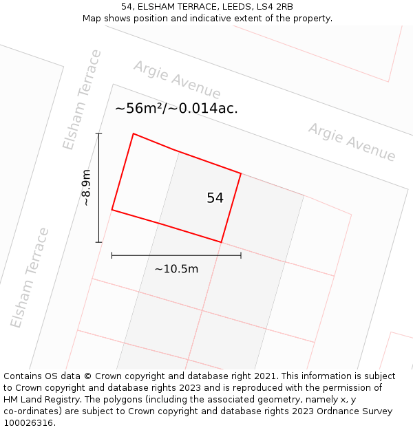 54, ELSHAM TERRACE, LEEDS, LS4 2RB: Plot and title map