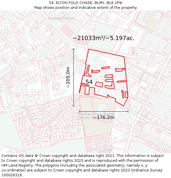 54, ELTON FOLD CHASE, BURY, BL8 1PW: Plot and title map