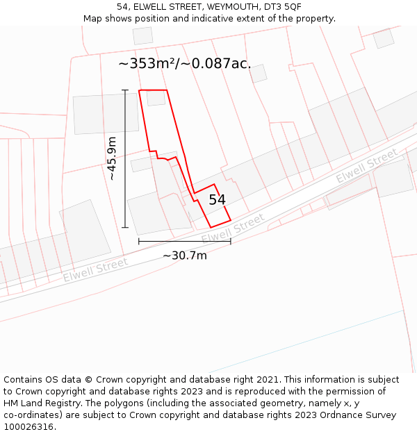 54, ELWELL STREET, WEYMOUTH, DT3 5QF: Plot and title map