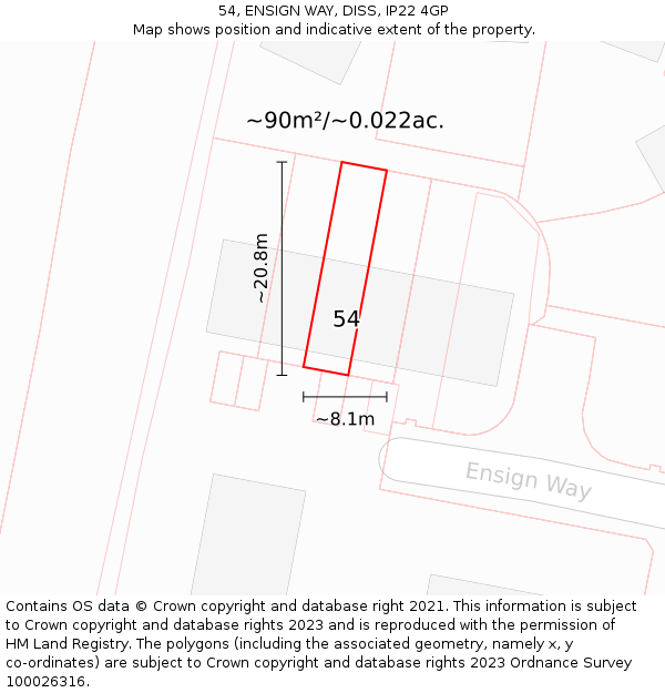 54, ENSIGN WAY, DISS, IP22 4GP: Plot and title map
