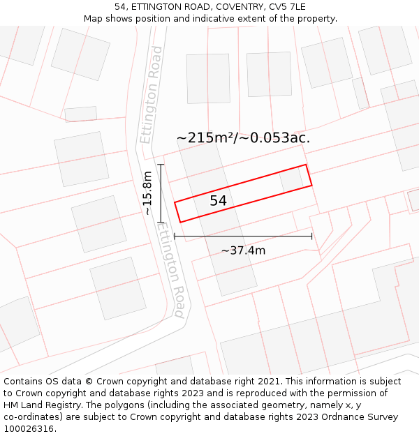 54, ETTINGTON ROAD, COVENTRY, CV5 7LE: Plot and title map