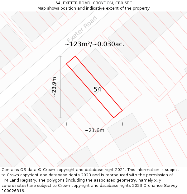 54, EXETER ROAD, CROYDON, CR0 6EG: Plot and title map