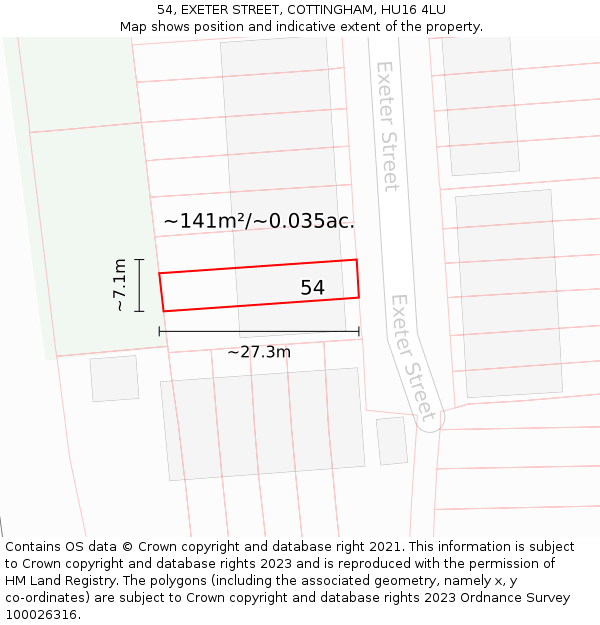 54, EXETER STREET, COTTINGHAM, HU16 4LU: Plot and title map