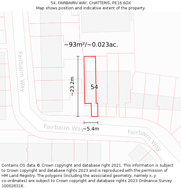 54, FAIRBAIRN WAY, CHATTERIS, PE16 6GX: Plot and title map
