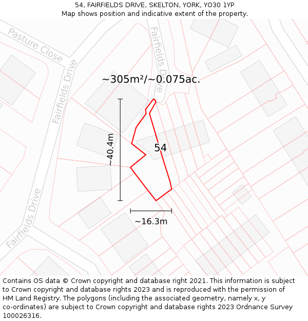 54, FAIRFIELDS DRIVE, SKELTON, YORK, YO30 1YP: Plot and title map