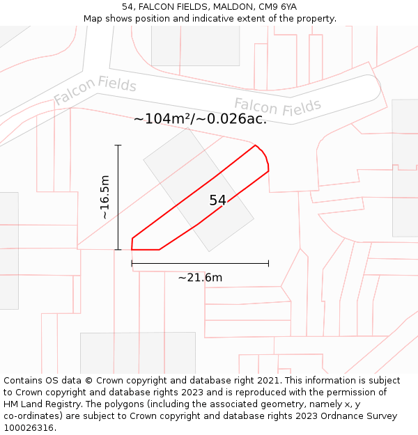 54, FALCON FIELDS, MALDON, CM9 6YA: Plot and title map