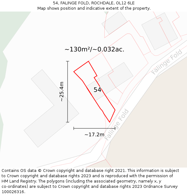 54, FALINGE FOLD, ROCHDALE, OL12 6LE: Plot and title map