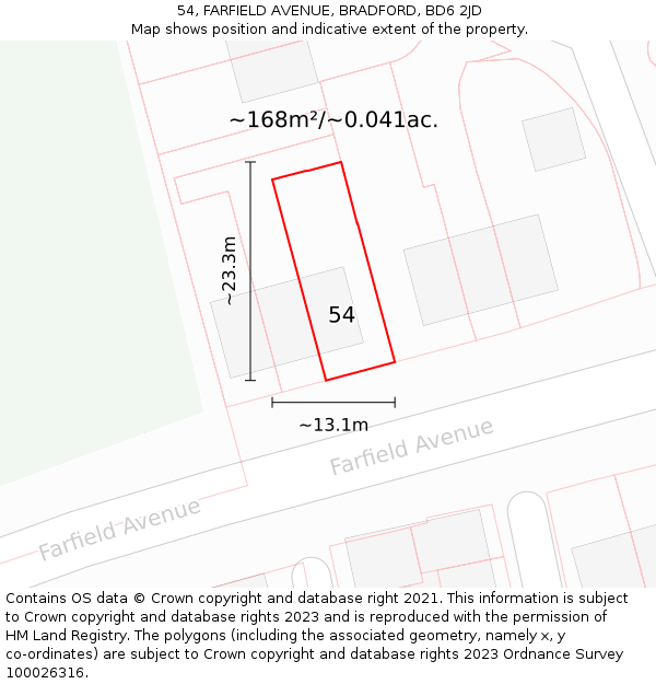 54, FARFIELD AVENUE, BRADFORD, BD6 2JD: Plot and title map