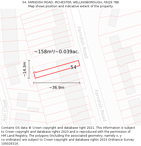 54, FARNDISH ROAD, IRCHESTER, WELLINGBOROUGH, NN29 7BE: Plot and title map