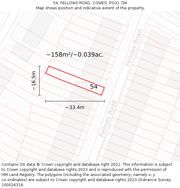 54, FELLOWS ROAD, COWES, PO31 7JW: Plot and title map