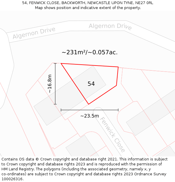 54, FENWICK CLOSE, BACKWORTH, NEWCASTLE UPON TYNE, NE27 0RL: Plot and title map