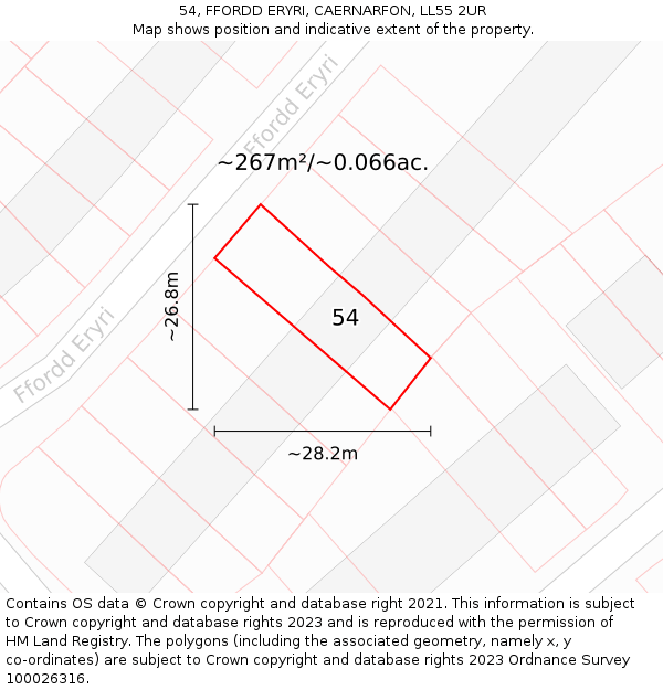 54, FFORDD ERYRI, CAERNARFON, LL55 2UR: Plot and title map