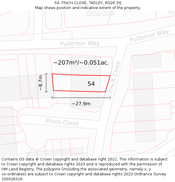54, FINCH CLOSE, TADLEY, RG26 3YJ: Plot and title map