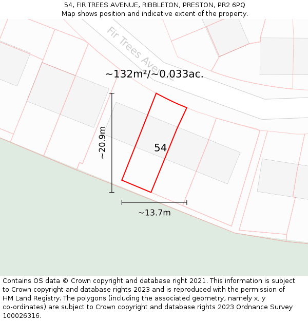 54, FIR TREES AVENUE, RIBBLETON, PRESTON, PR2 6PQ: Plot and title map