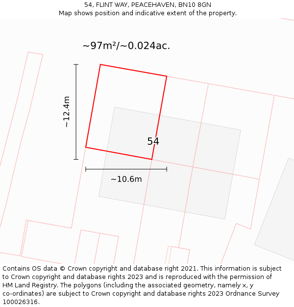 54, FLINT WAY, PEACEHAVEN, BN10 8GN: Plot and title map