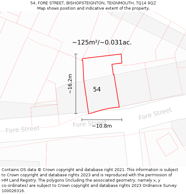 54, FORE STREET, BISHOPSTEIGNTON, TEIGNMOUTH, TQ14 9QZ: Plot and title map