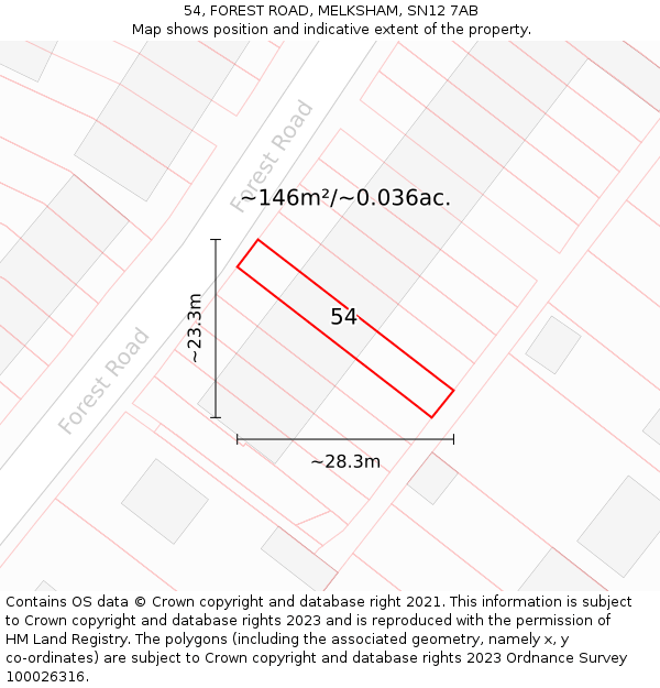 54, FOREST ROAD, MELKSHAM, SN12 7AB: Plot and title map