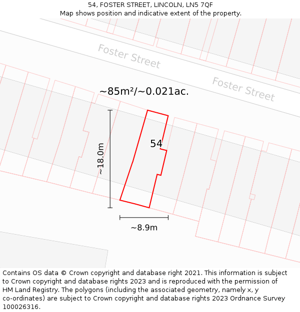 54, FOSTER STREET, LINCOLN, LN5 7QF: Plot and title map