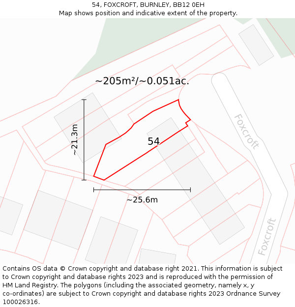 54, FOXCROFT, BURNLEY, BB12 0EH: Plot and title map