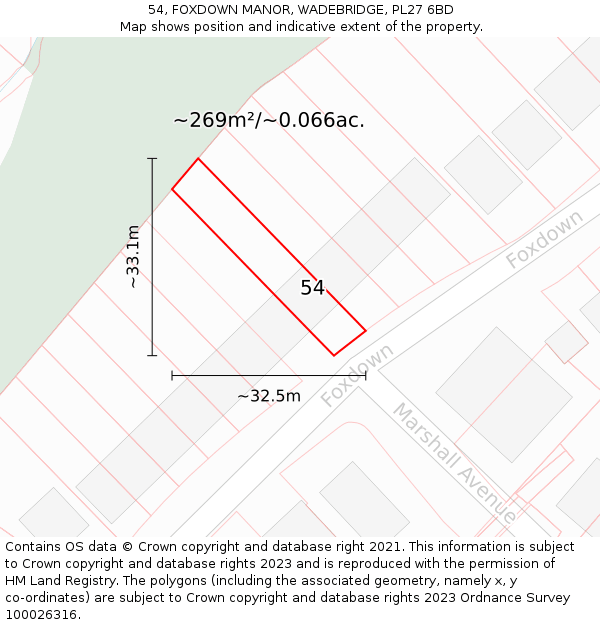 54, FOXDOWN MANOR, WADEBRIDGE, PL27 6BD: Plot and title map
