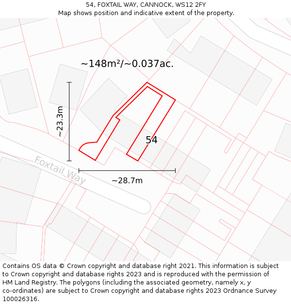 54, FOXTAIL WAY, CANNOCK, WS12 2FY: Plot and title map
