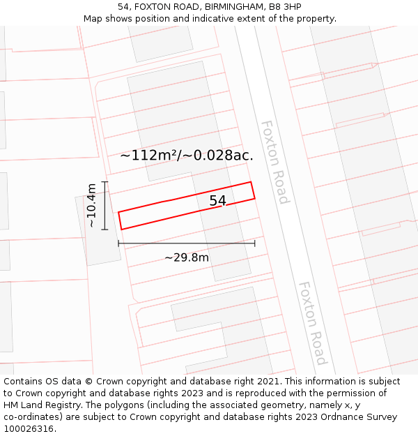 54, FOXTON ROAD, BIRMINGHAM, B8 3HP: Plot and title map