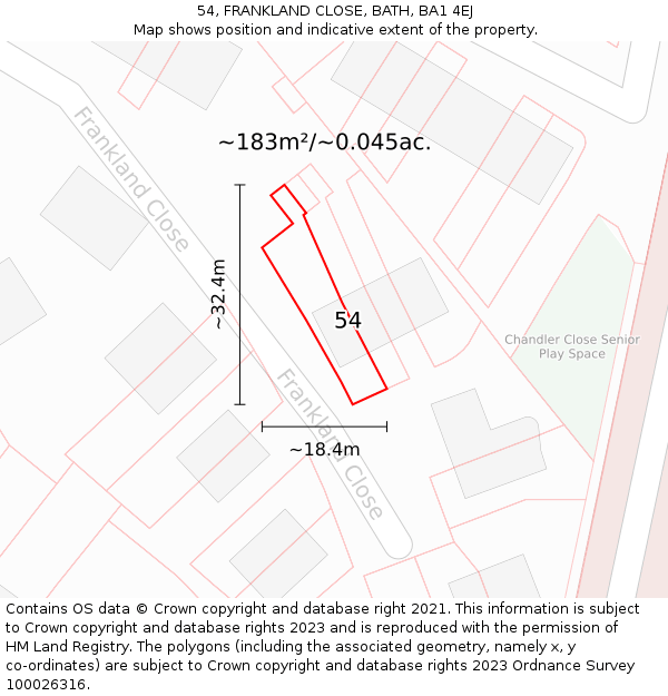 54, FRANKLAND CLOSE, BATH, BA1 4EJ: Plot and title map