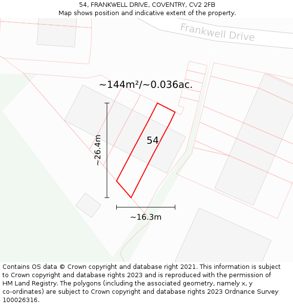 54, FRANKWELL DRIVE, COVENTRY, CV2 2FB: Plot and title map
